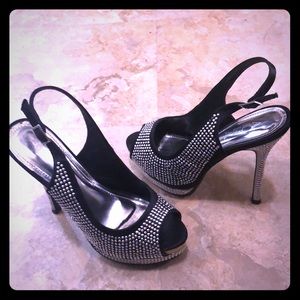 Silver open toe slingbacks